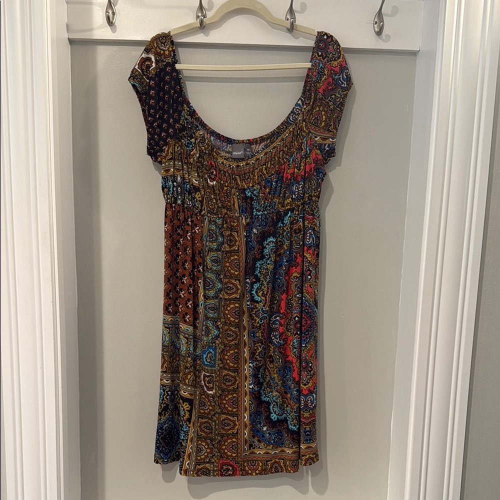 Muse Red and Blue Tiered Embellished Mini Dress